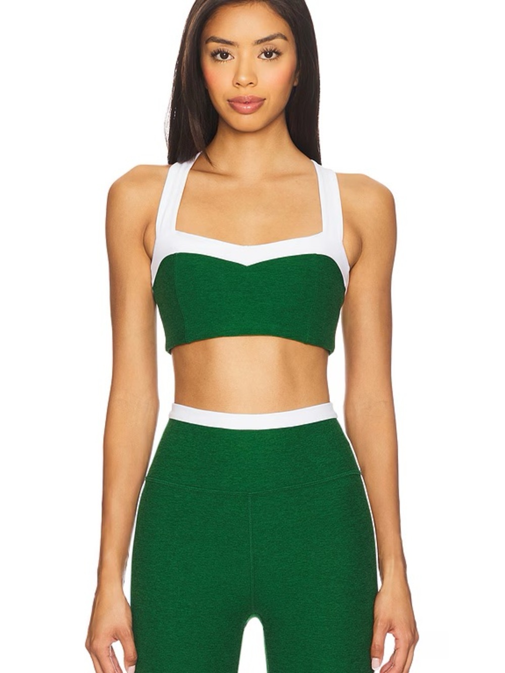 Beyond Yoga Green and White Contrast Sports Bralette - Picture 1 of 3